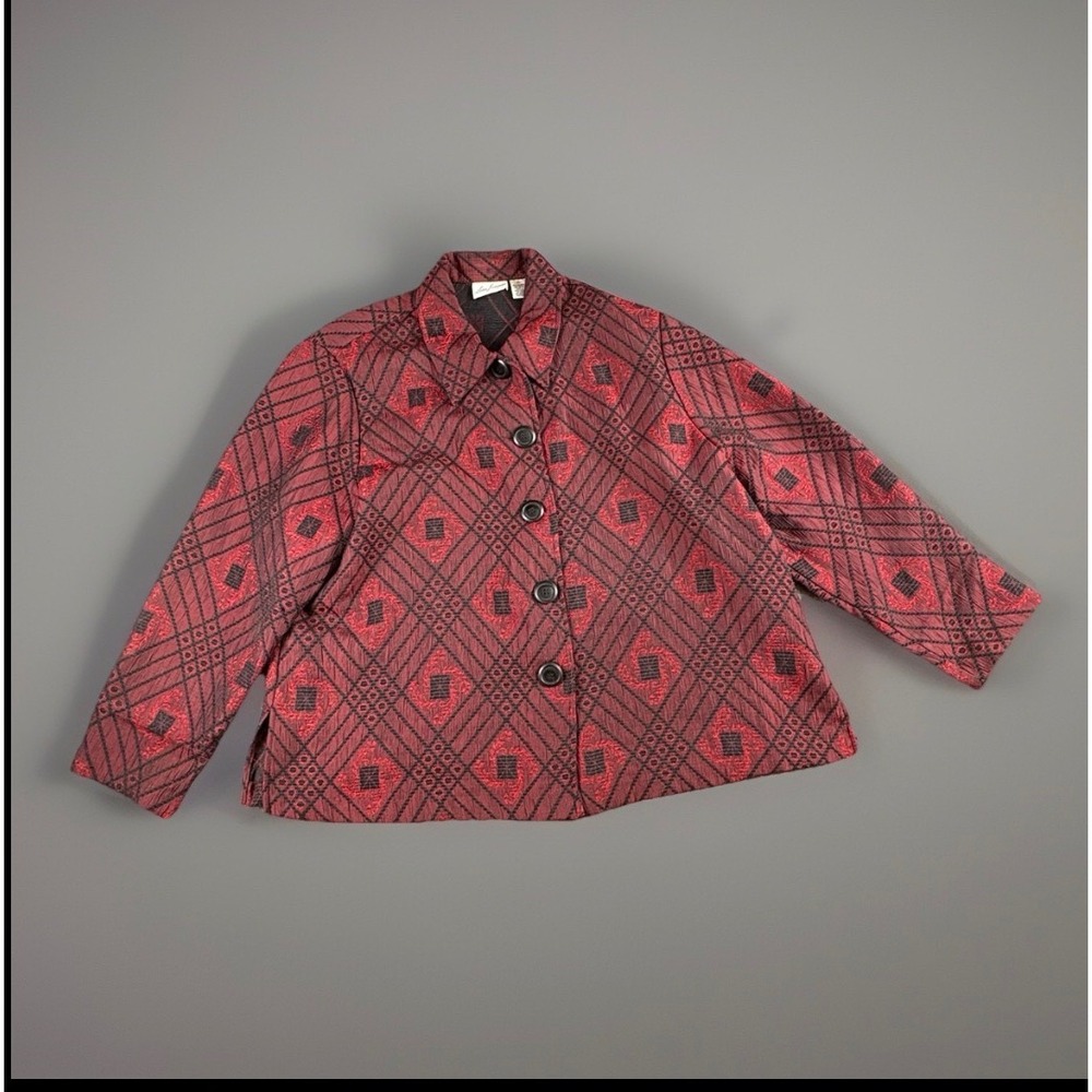 Lisa Josephs Jacket Women 3X Red Black‎ Diamond Sparkle Boho Office Art to Wear